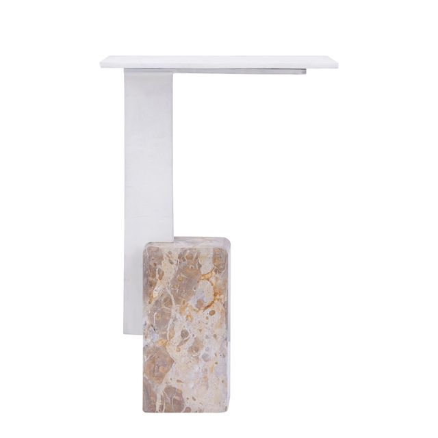 PTMD Ebe Beige Marble sidetable with rectangle alu top